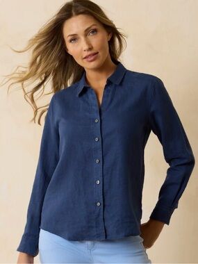 Tommy Bahama Navy Button-Front Linen Shirt